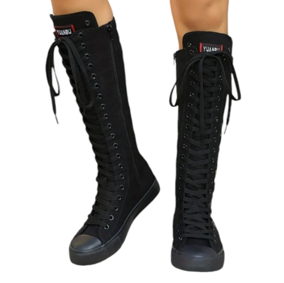 YUANBU ANUFER Sz 11 (43) Punk Style Knee High LaceUp Canvas Sneaker Boots Gothic - Picture 4 of 16